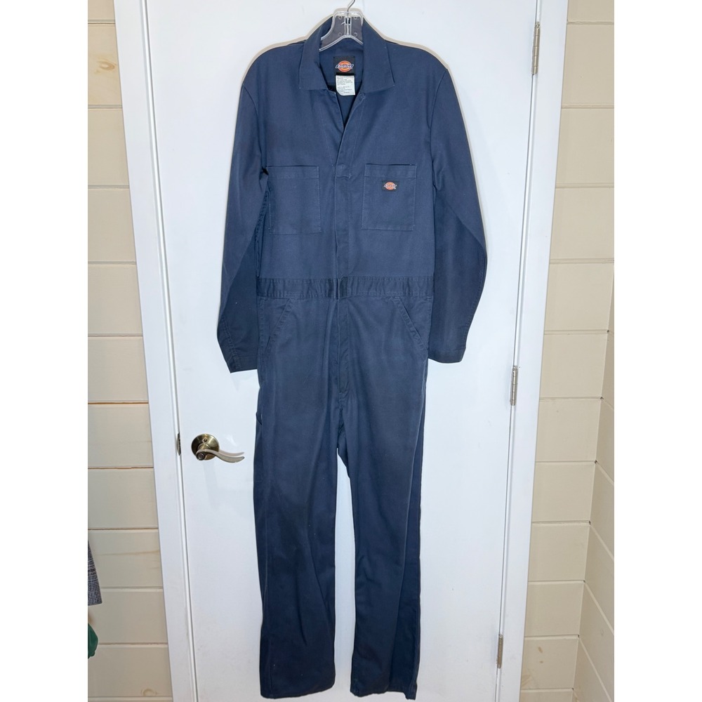 Dickies Workwear Coverall Jumpsuit Navy Blue Twill Long Sleeve L Utility Cosplay